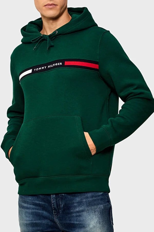 Tommy Hilfiger Tommy Hilfiger Erkek Regular Fit Kapüşonlu Logo Baskılı Pamuklu Uzun Kollu Yeşil Sweatshirt MW0MW37361-L6K