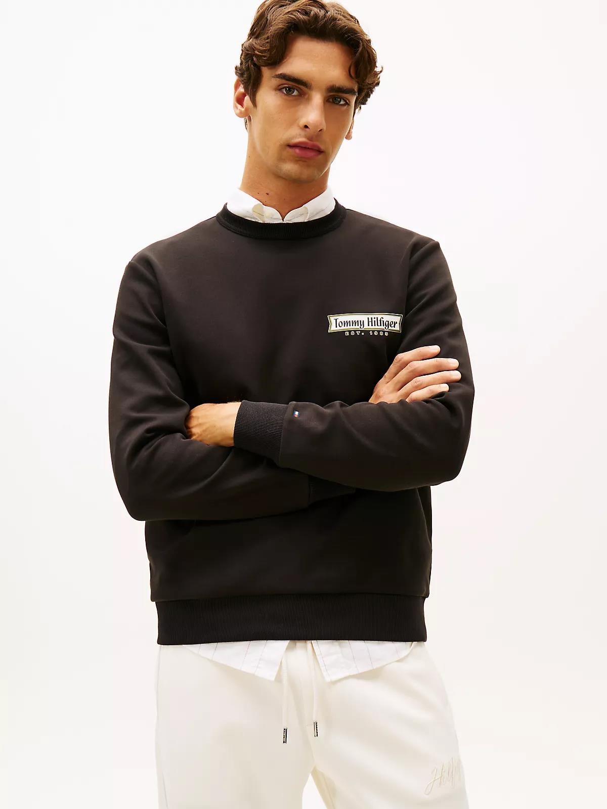 Tommy Hilfiger Tommy Hilfiger Erkek Regular Fit Yuvarlak Yakalı Logo Baskılı Uzun Kollu Siyah Sweatshirt MW0MW41433-BDS