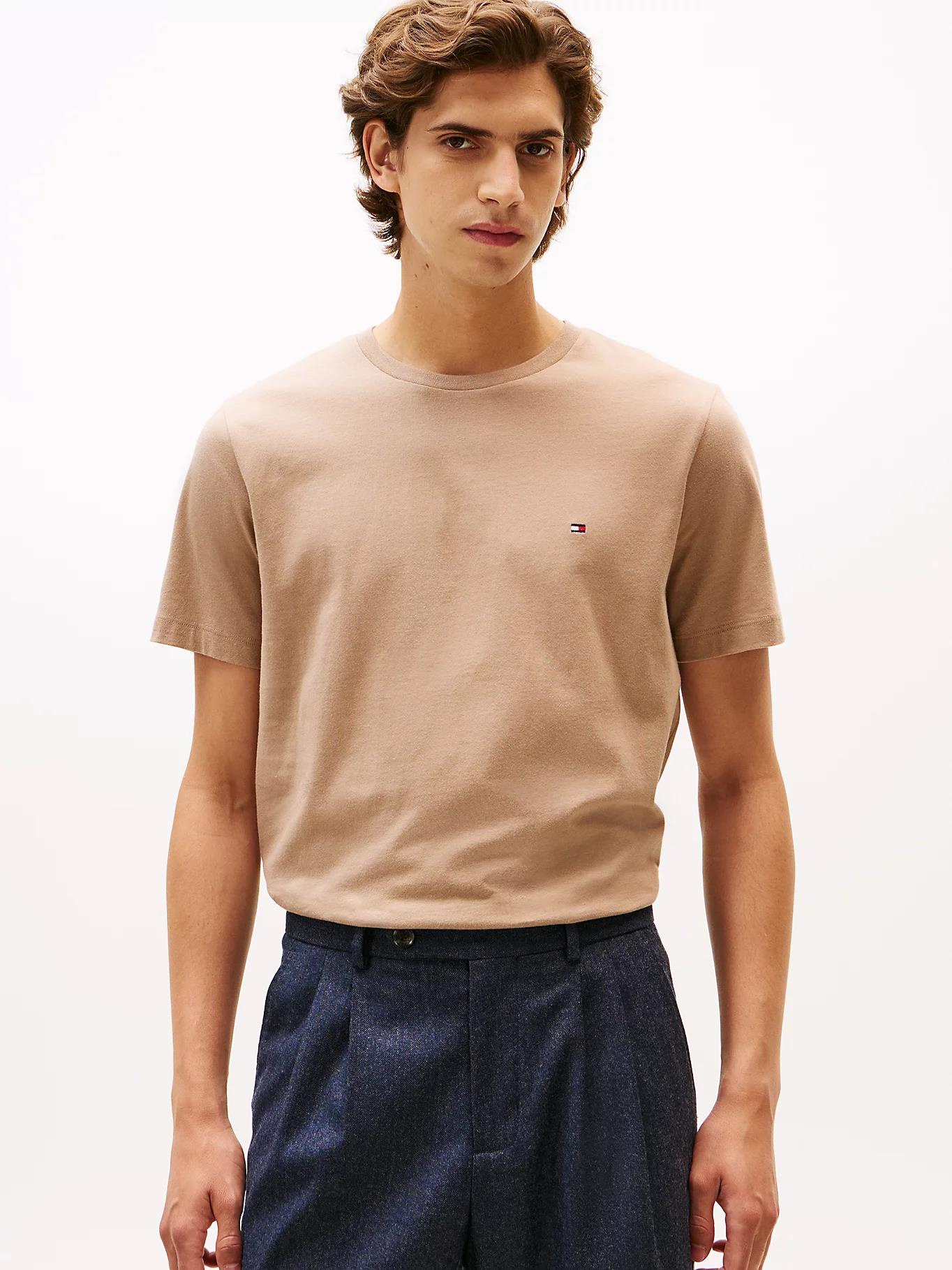 Tommy Hilfiger Tommy Hilfiger Erkek Yuvarlak Yaka Slim Fit Esnek Kumaş Uzun Kollu Bej T-Shirt MW0MW39995-AFE