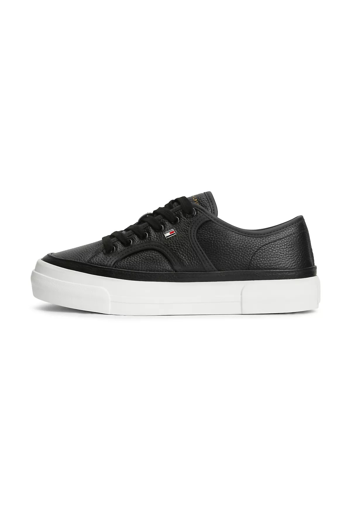 Tommy Hilfiger Tommy Hilfiger Kadın Bağcıklı Rahat Taban Logo Detaylı Deri Günlük Siyah Sneaker FW0FW09393-BDS