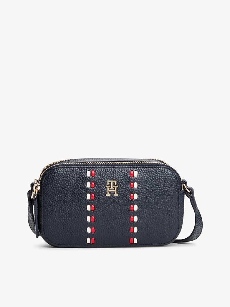 Tommy Hilfiger Tommy Hilfiger Kadın Çakıl Tanesi Süslemeli Fermuarlı Çapraz Askılı Lacivert Omuz Çantası AW0AW18153-DW6