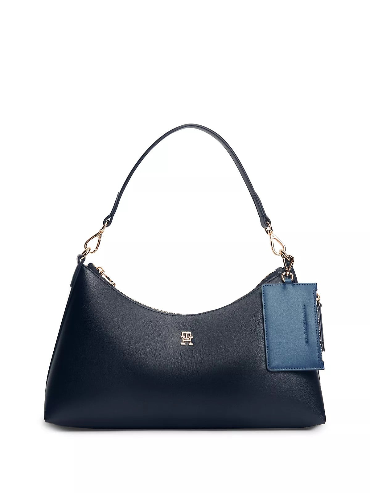 Tommy Hilfiger Tommy Hilfiger Kadın Çıkarılabilir Mini Cüzdanlı Fermuarlı Kısa Kulplu TH Monogram Logolu Lacivert Omuz Çantası AW0AW18720-DW6