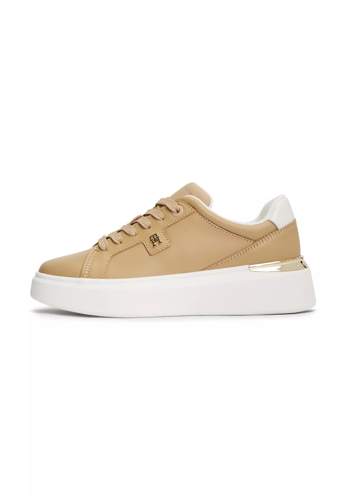 Tommy Hilfiger Tommy Hilfiger Kadın Deri Detaylı Düşük Bilekli Rahat Taban Bej Sneaker FW0FW09396-ABS