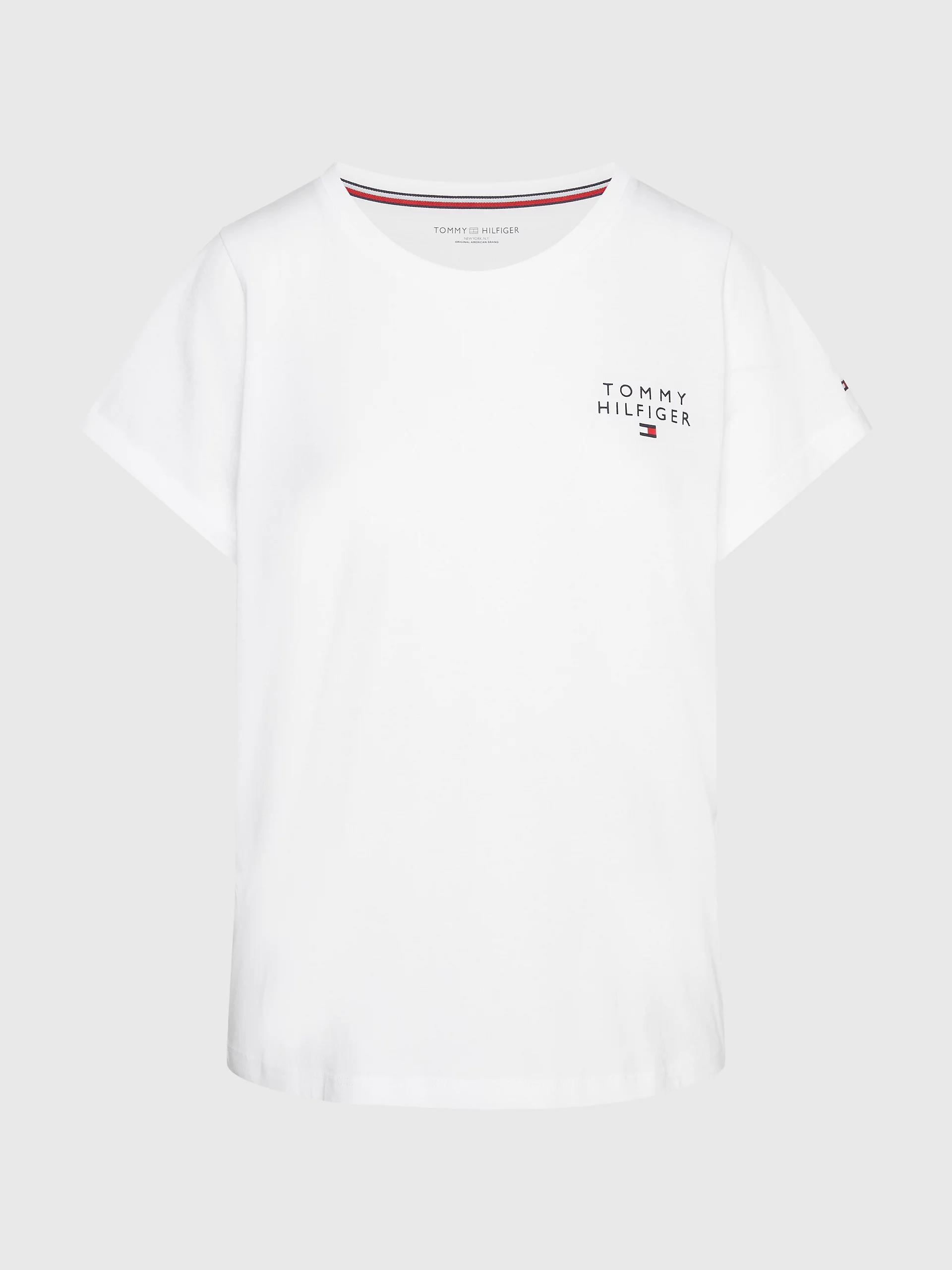 Tommy Hilfiger Tommy Hilfiger Kadın Dokuma Kumaş Kısa Kol Düz Model Beyaz T-Shirt UW0UW04525-YBR