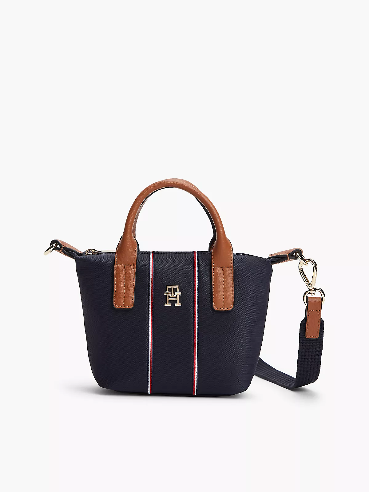 Tommy Hilfiger Tommy Hilfiger Kadın Metal Logo Fermuar Kapama Deri Kısa Kulp Lacivert Omuz Çantası AW0AW18552-0GY