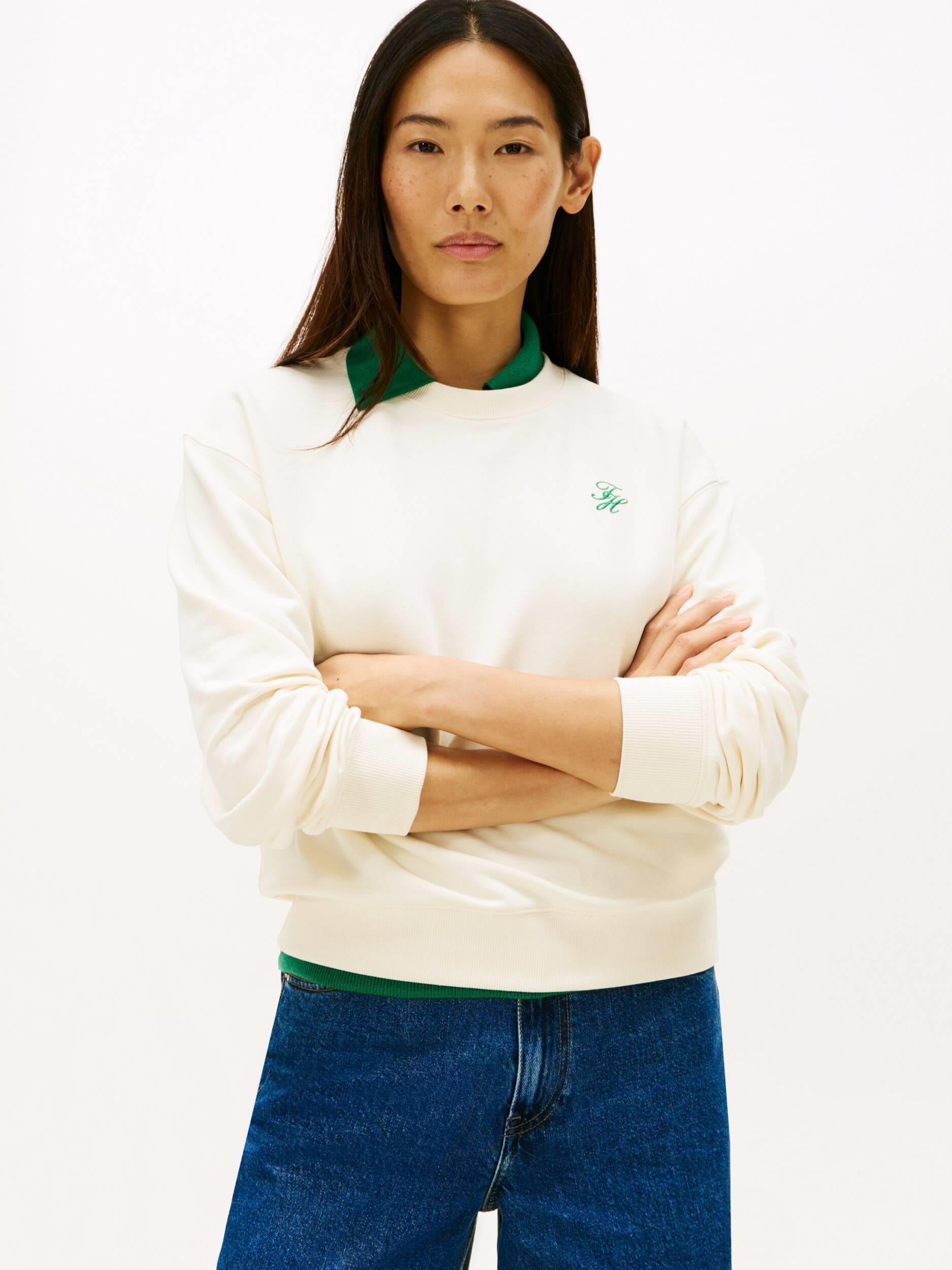 Tommy Hilfiger Tommy Hilfiger Kadın Pamuklu Bisiklet Yaka Uzun Kollu Bej Sweatshirt WW0WW49418-AEF