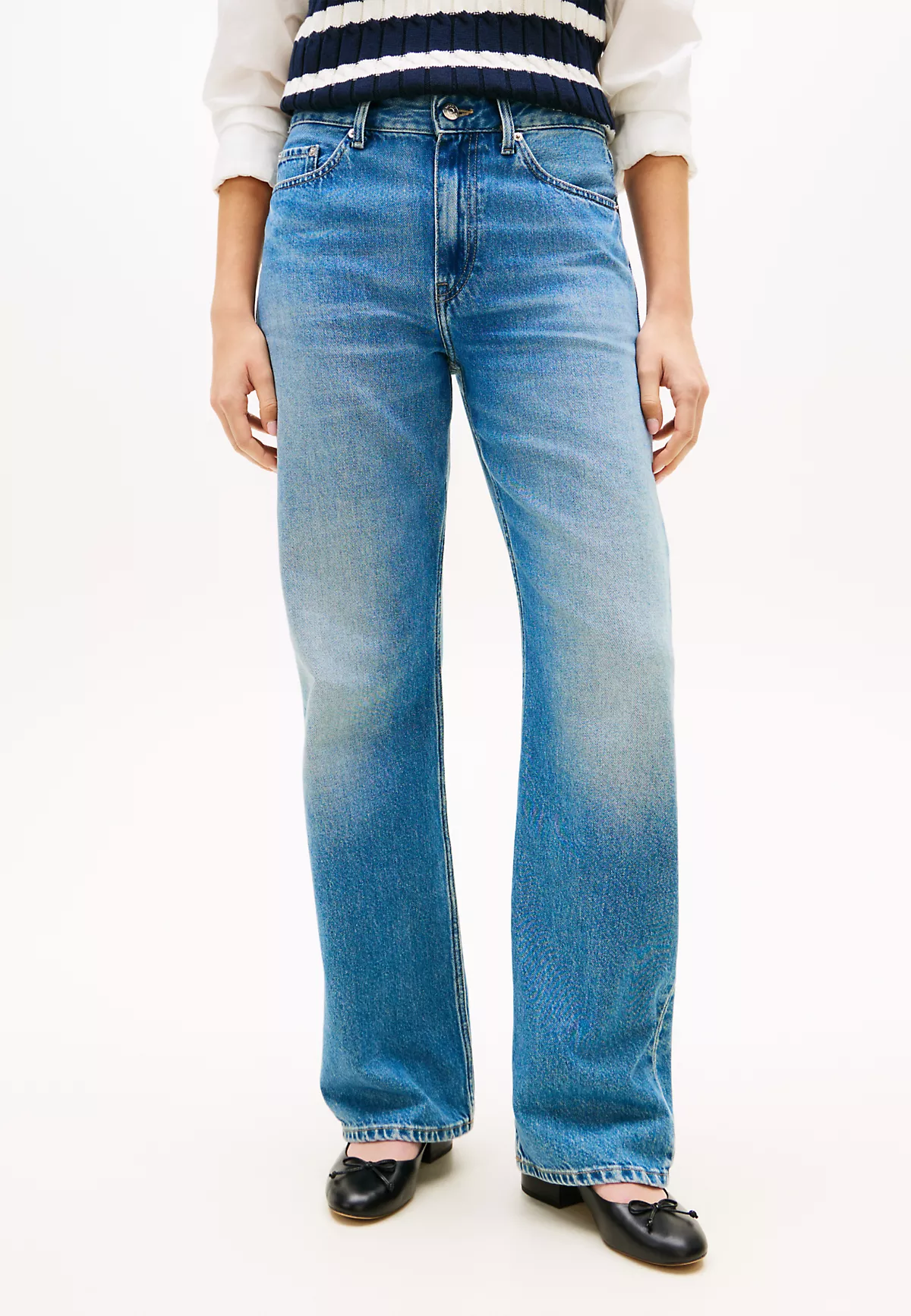 Tommy Hilfiger Tommy Hilfiger Kadın Rahat Kalıp Geniş Paçalı Pamuklu Denim Mavi Jeans WW0WW50621-1A7