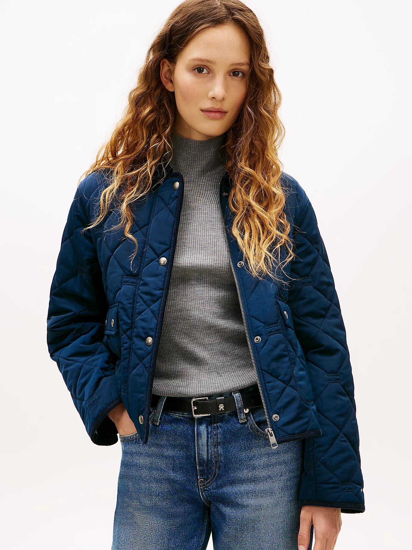Tommy Hilfiger Tommy Hilfiger Kadın Regular Fit Su Geçirmez Kapitone Desenli Uzun Kollu Lacivert Ceket WW0WW47998-C1G