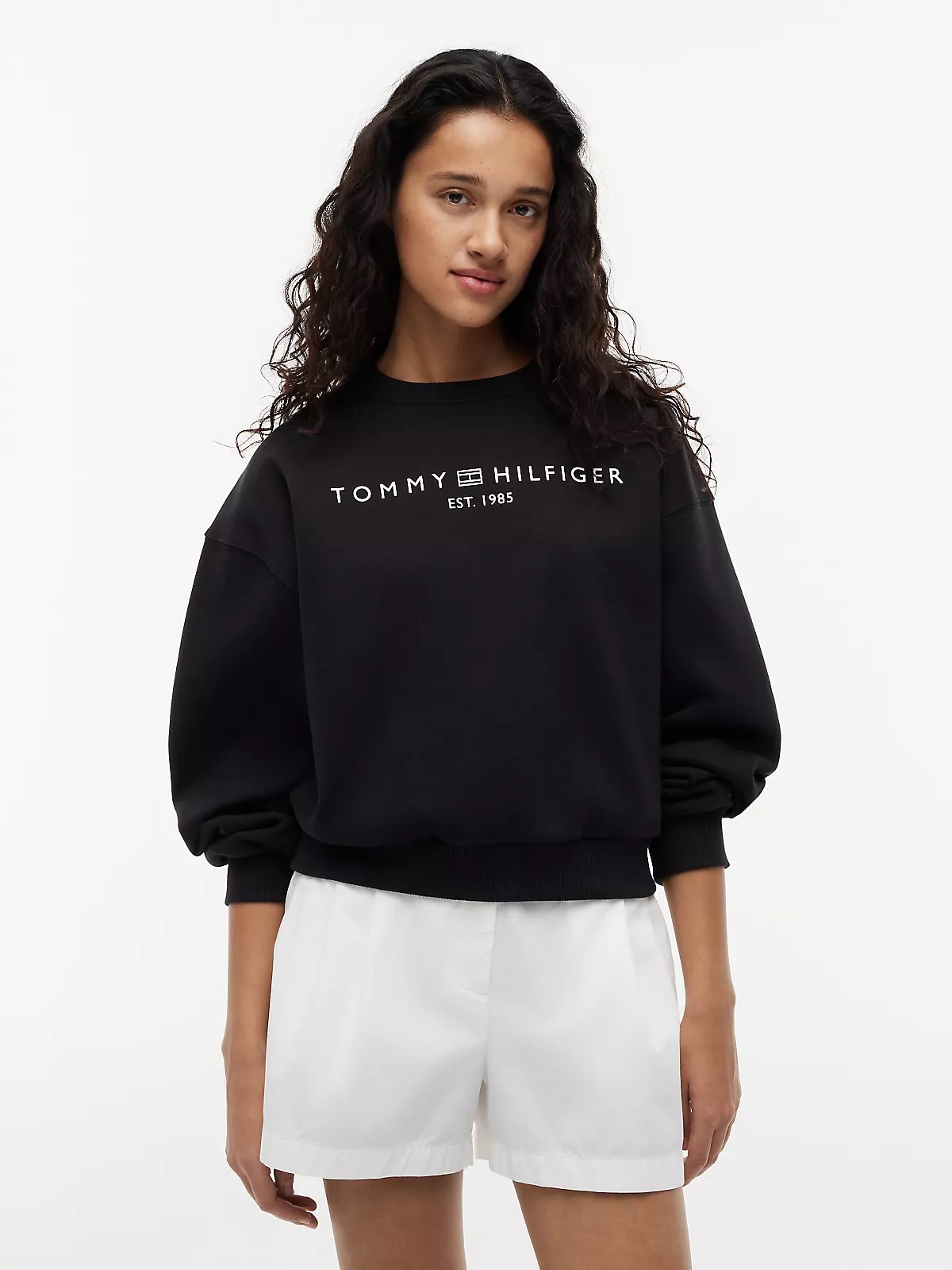Tommy Hilfiger Tommy Hilfiger Kadın Regular Fit Pamuklu Bisiklet Yaka Uzun Kollu Siyah Sweatshirt WW0WW47831-BDS