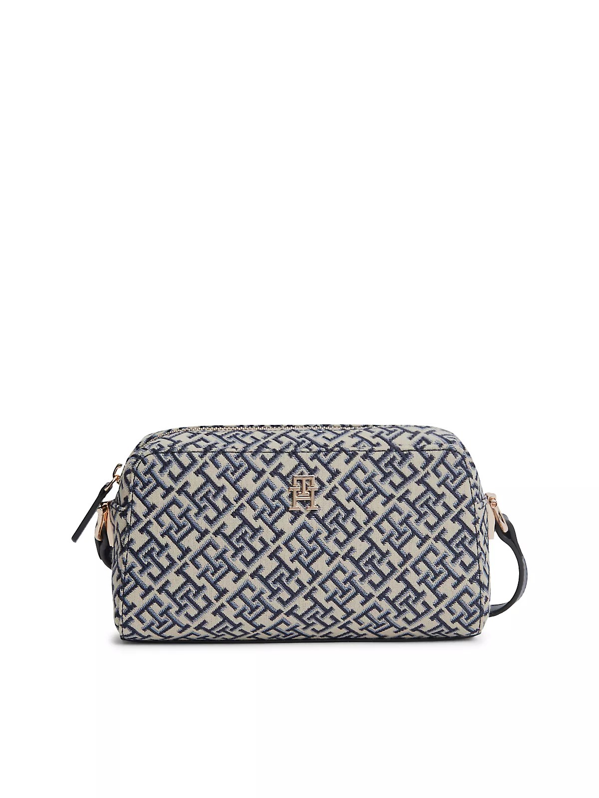 Tommy Hilfiger Tommy Hilfiger Kadın TH Monogram Desenli Fermuarlı Lacivert Omuz Çantası AW0AW18864-0GY