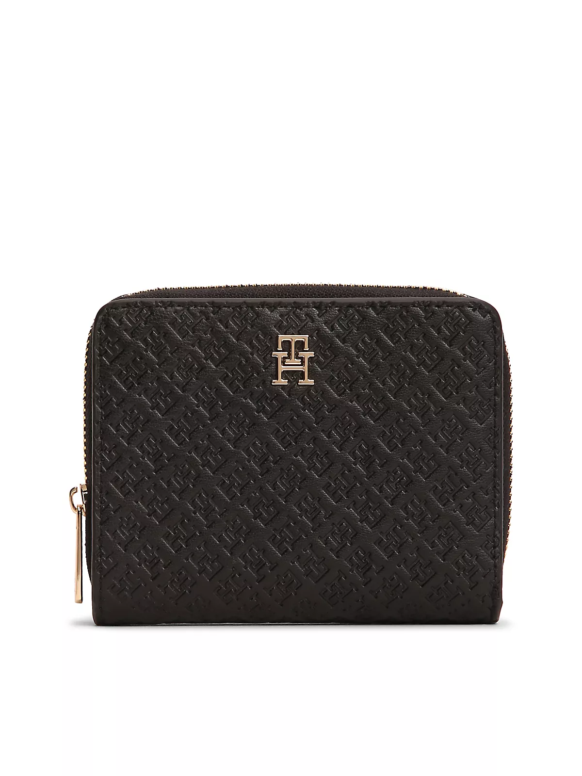 Tommy Hilfiger Tommy Hilfiger Kadın TH Monogram Logolu Fermuar Bölmeli Siyah Cüzdan AW0AW18474-BDS