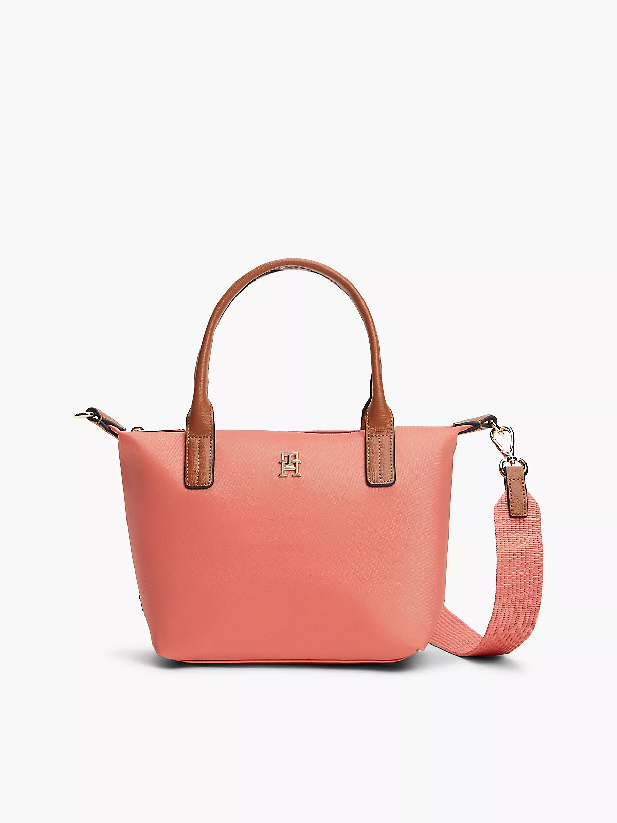 Tommy Hilfiger Tommy Hilfiger Kadın TH Monogram Logolu Fermuarlı Kısa Askılı Pembe Omuz Çantası AW0AW17709-TJ8