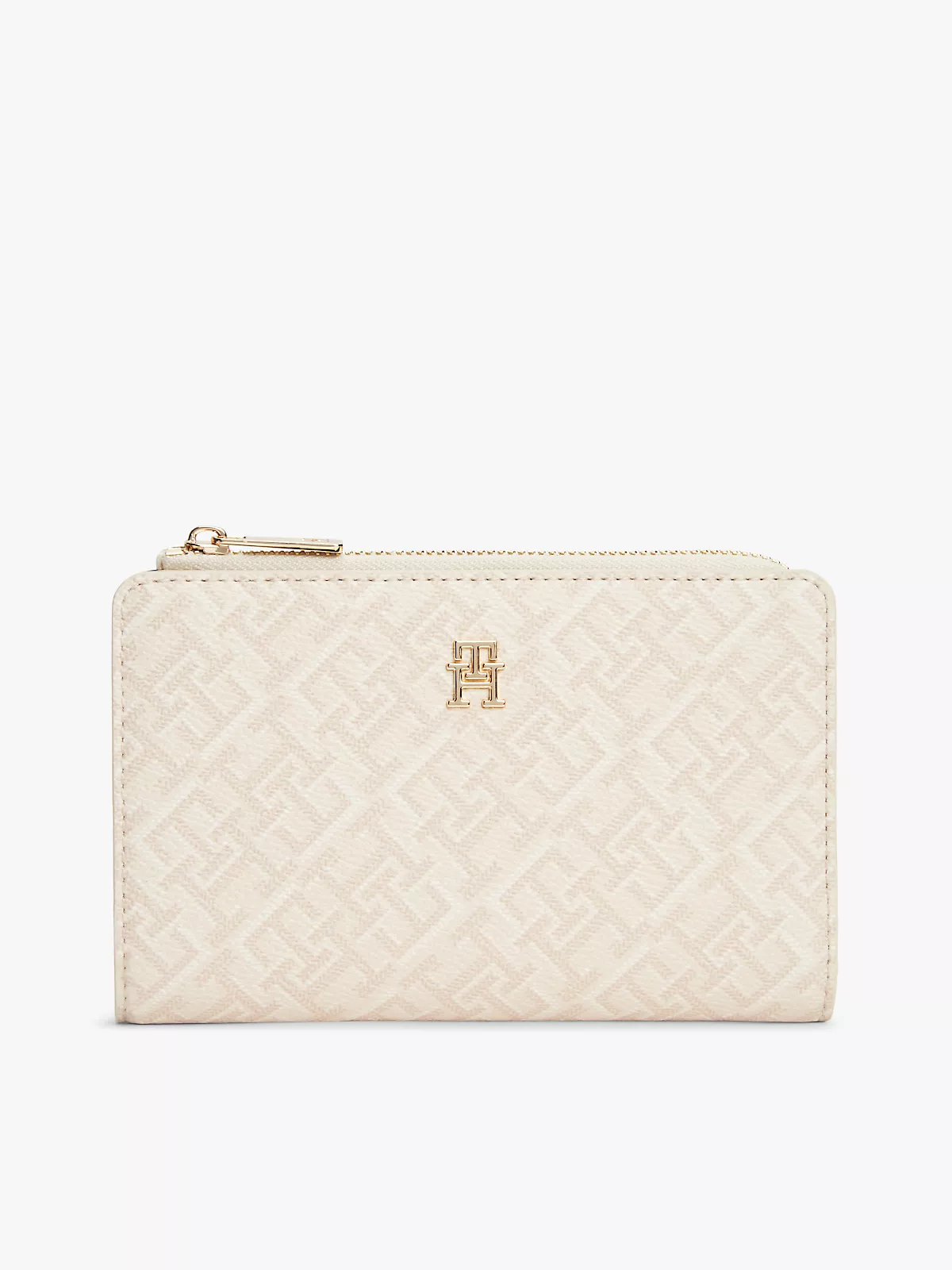 Tommy Hilfiger Tommy Hilfiger Kadın TH Monogram Logo Detaylı Ekstra Kart Bölmeli Bej Cüzdan AW0AW18594-0F4