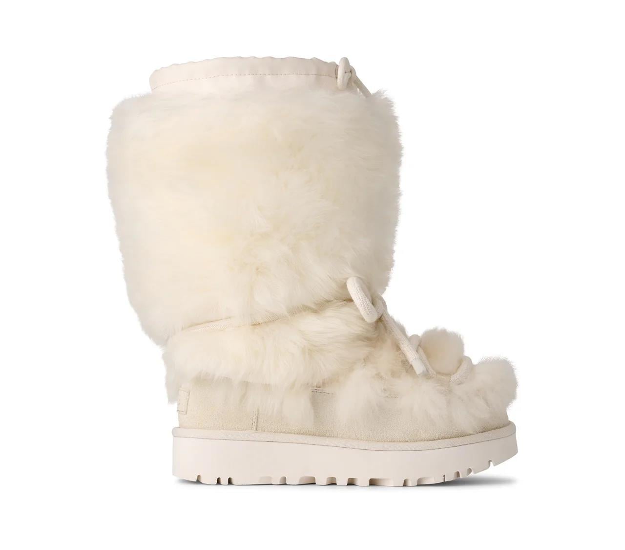 UGG UGG Kadın Uzun Boy Kürklü İp Bağlamalı Düz Taban Beyaz Bot & Bootie 1171570-WHITE