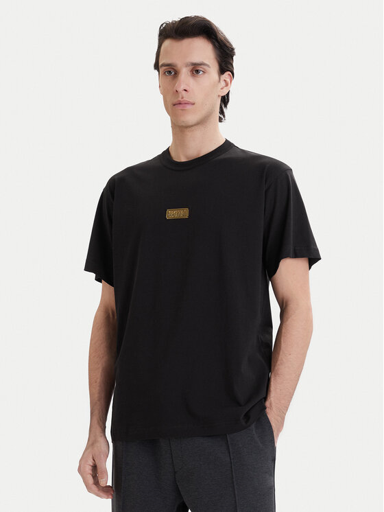 Versace Versace Erkek Metalik Logo Desenli Normal Kalıp Yuvarlak Yakalı Pamuklu Kısa Kollu Siyah T-Shirt 80GAHT05 CJ00T-G89