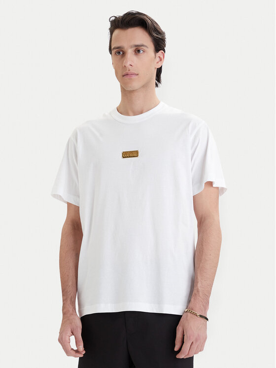 Versace Versace Erkek Metalik Logo Desenli Normal Kalıp Yuvarlak Yakalı Pamuklu Kısa Kollu Beyaz T-Shirt 80GAHT05 CJ00T-G03