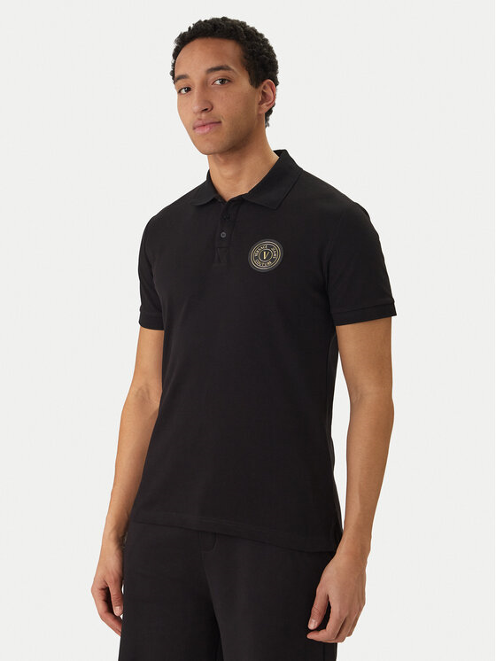 Versace Versace Erkek Normal Kalıp Logo Desenli Pamuklu Kısa Kollu Siyah Polo Yaka T-Shirt 80GAGT19 CJ01T-G89