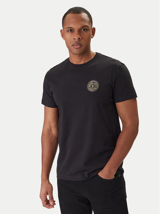 Versace Versace Erkek Normal Kalıp Yuvarlak Yakalı Logo Desenli Kısa Kollu Siyah T-Shirt 80GAHT03 CJ00T-G89