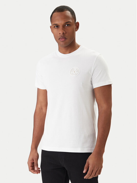 Versace Versace Erkek Normal Kalıp Yuvarlak Yakalı Logo Desenli Kısa Kollu Beyaz T-Shirt 80GAHT03 CJ00T-G03