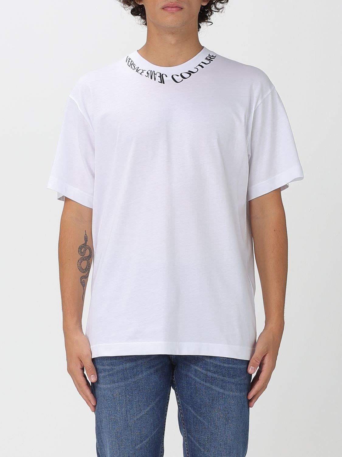 Versace Versace Erkek Regular Fit Yakası Logo Detaylı Pamuklu Kısa Kollu Beyaz T-Shirt 79GAHP03CJ01P-003