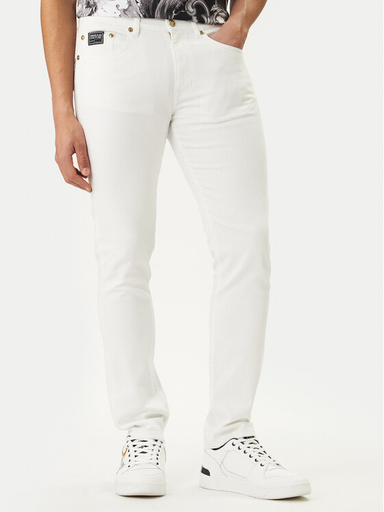 Versace Versace Erkek Slim Fit Logo Detaylı Düz Paçalı Esnek Pamuklu Denim Beyaz Jeans 80GAB5S0 CEWCA-003