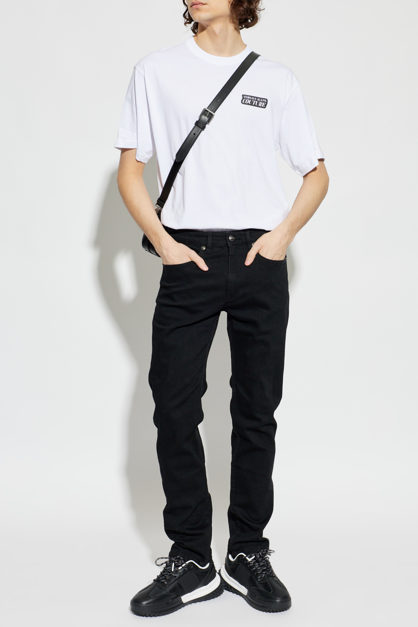 Versace Versace Erkek Slim Fit Normal Bel Pamuklu Düz Paça Siyah Pantolon 80GAB5S0 CDW00-909