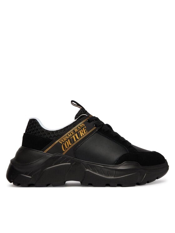 Versace Versace Erkek Yüksek Ortopedik Tabanlı Logo Desenli Süet Detaylı Siyah Sneaker 80YA3SC2 ZPB72-899