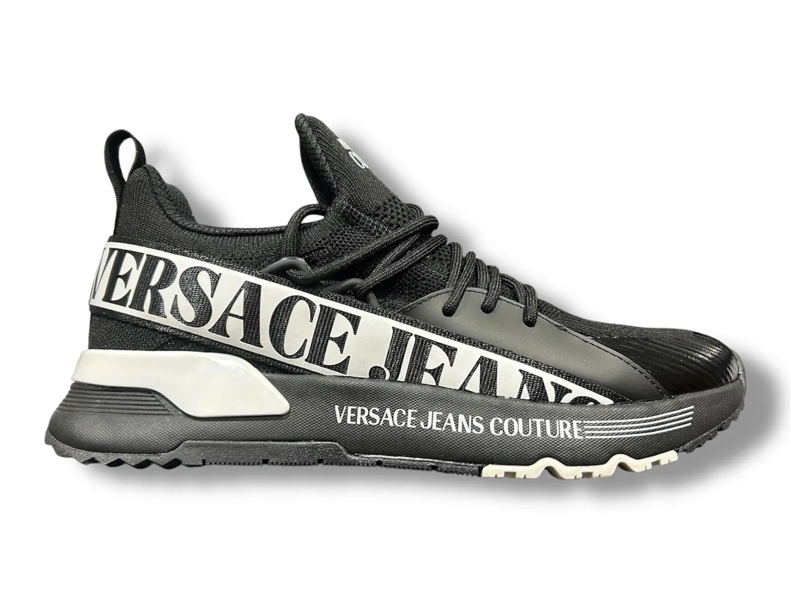 Versace Versace Erkek Yüksek Rahat Tabanlı Logo Desenli Örgü Detaylı Siyah Sneaker 80YA3SA3 ZSE21-899
