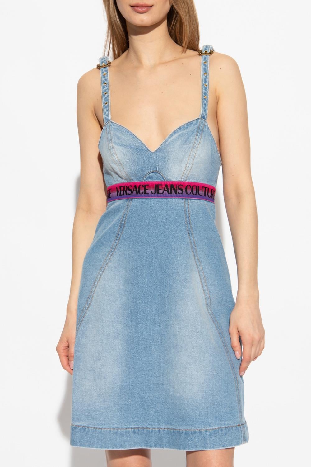 Versace Versace Kadın Pamuklu Marka  Logolu Mavi Elbise 74HAO951 DW009L01-904