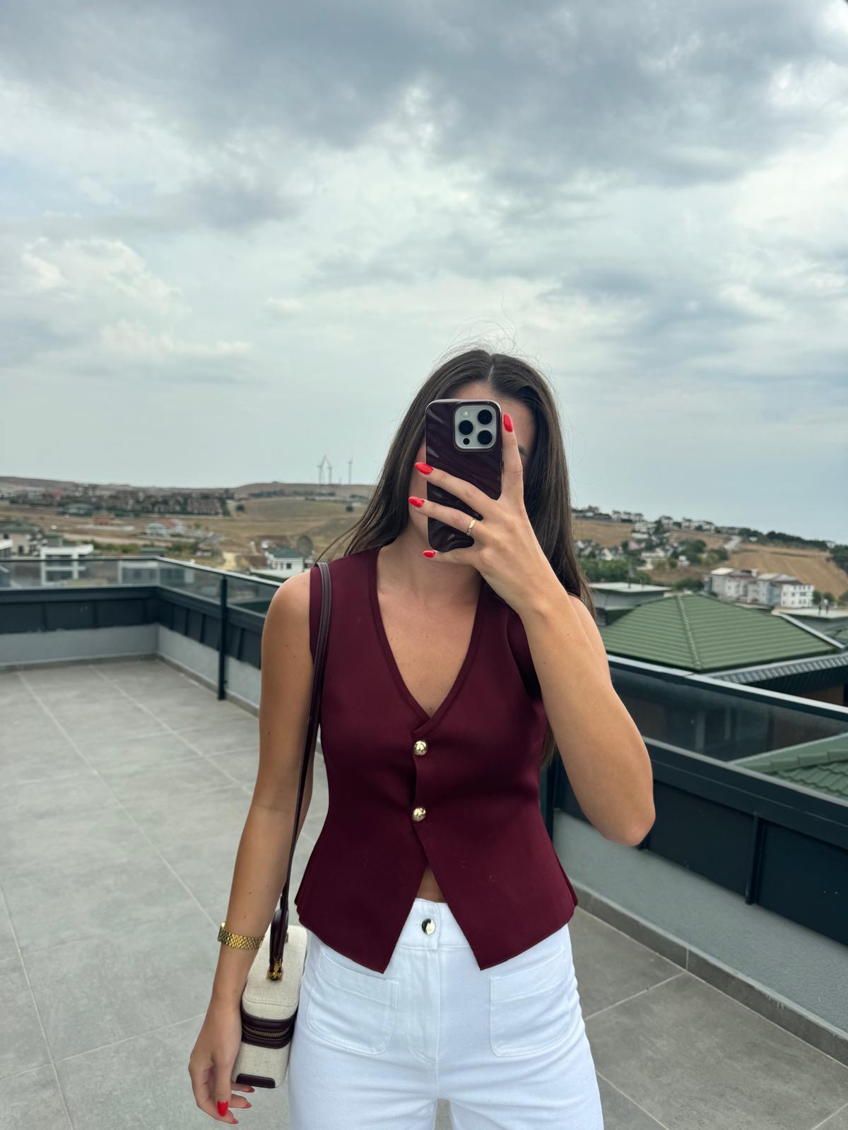 Bordo Çelik Triko Yelek