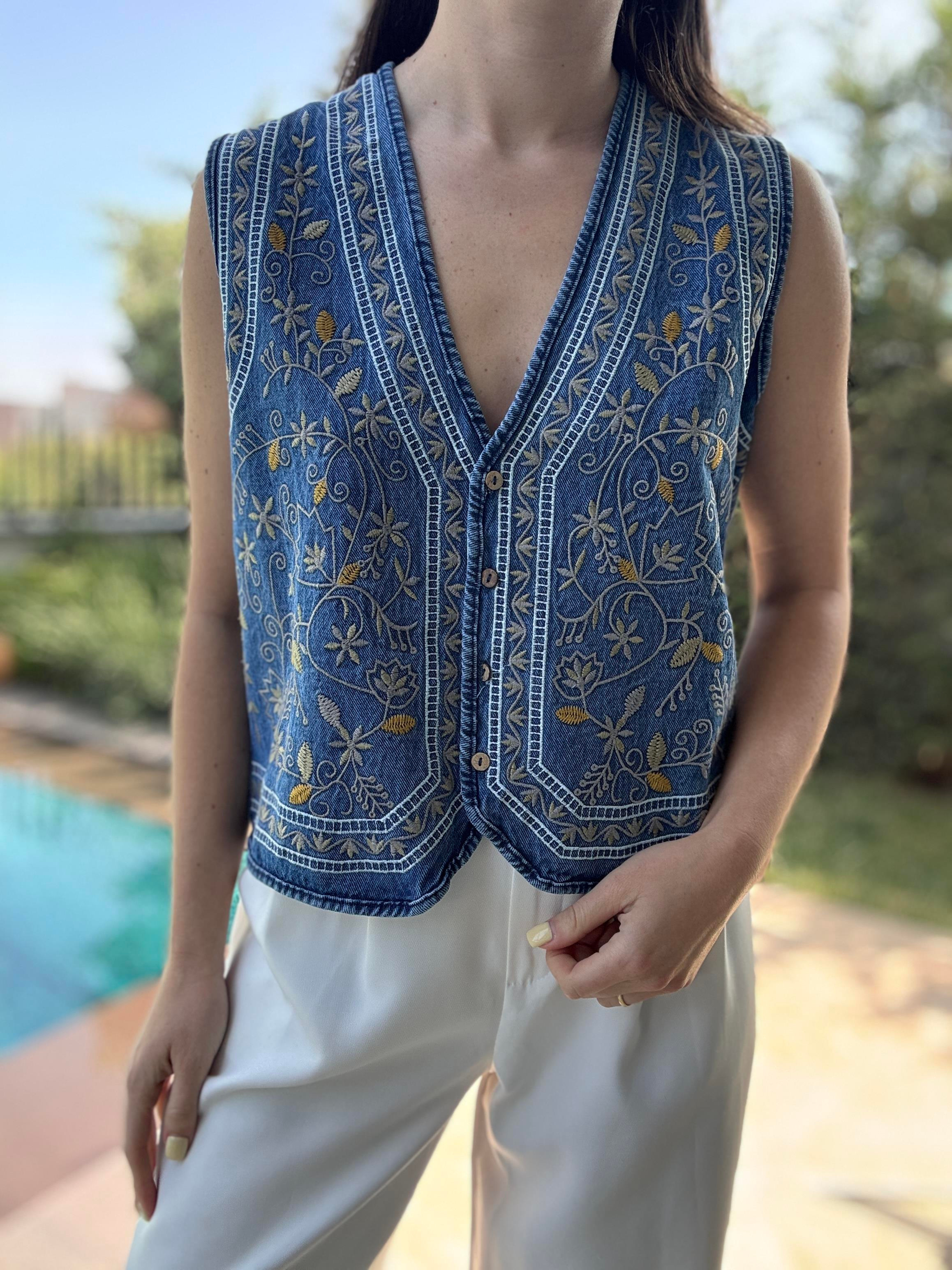 Nakışlı Sara Denim Yelek