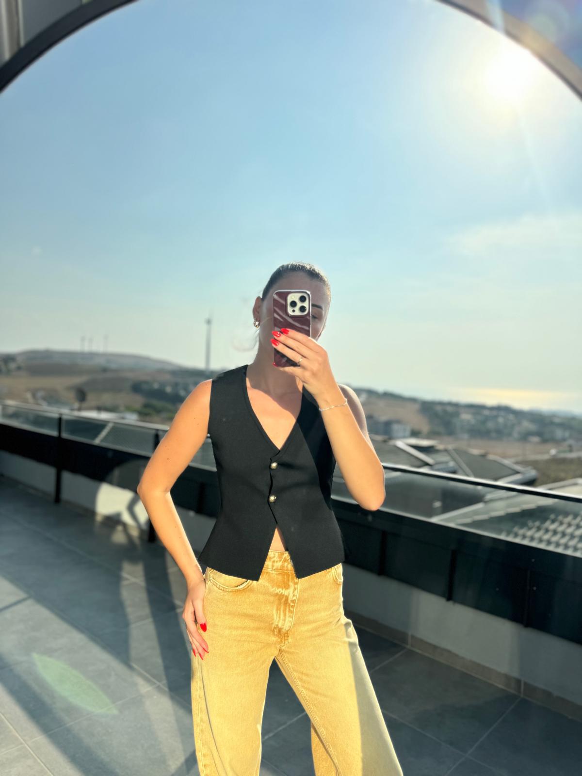 Siyah Çelik Triko Yelek