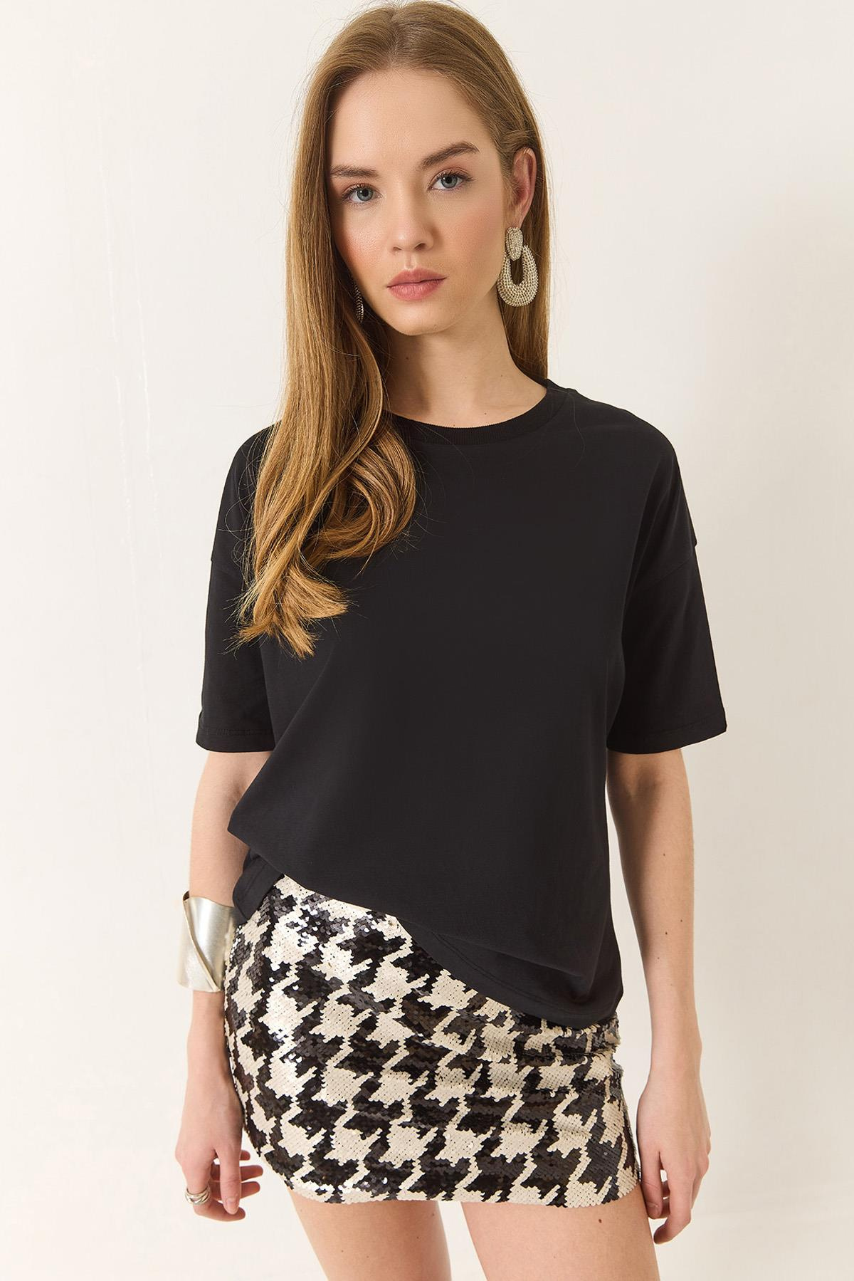 %100 Organik Pamuk Relaxed Fit Yuvarlak Yakalı T-Shirt 60602050 - Siyah