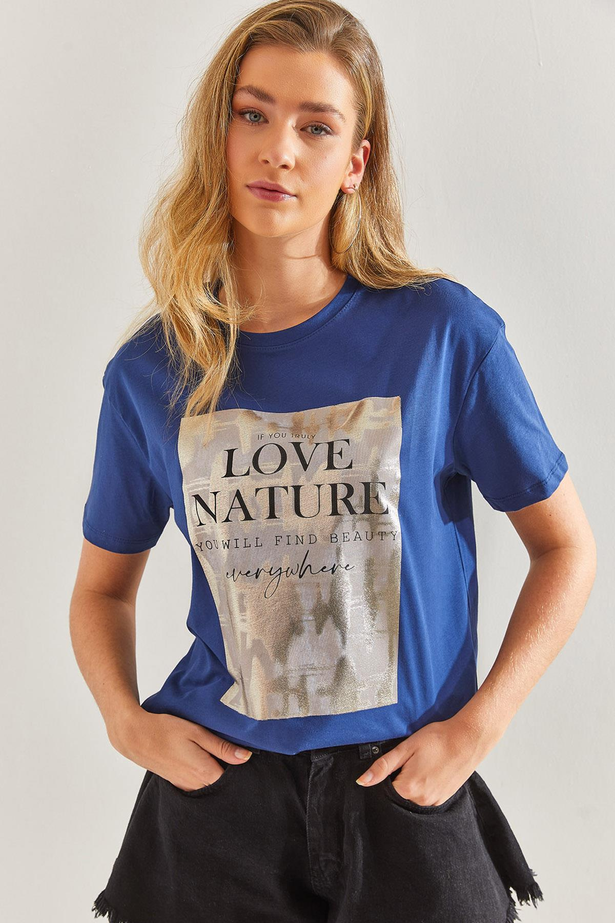 Baskılı Penye Tshirt 60171020 - Mavi T-SHİRT modelleri