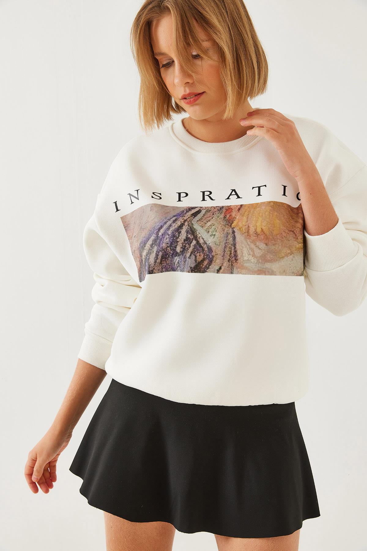 Baskılı Sweatshirt MBHS020 60601020 - Ekru
