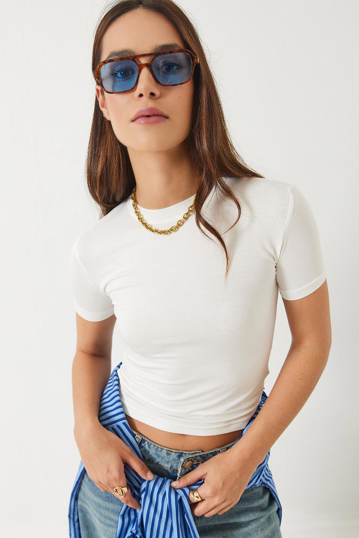 Bisiklet Yaka Kısa Kollu Slim Fit Basic Modal T-Shirt 60283108 - Beyaz