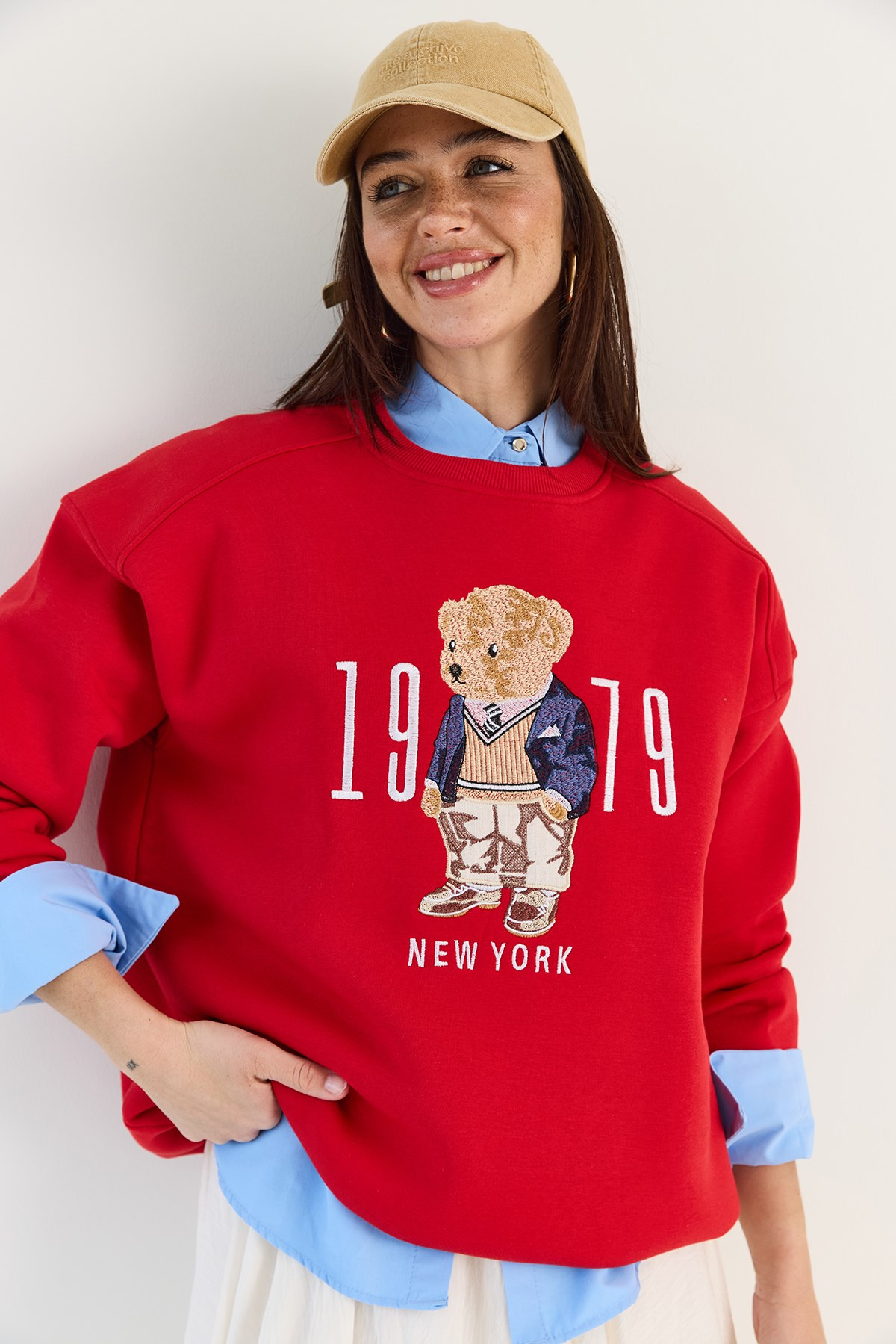 Bisiklet Yaka Teddy Nakış Detaylı Sweat 10417 60284066 - Kırmızı SWEATSHİRT modelleri