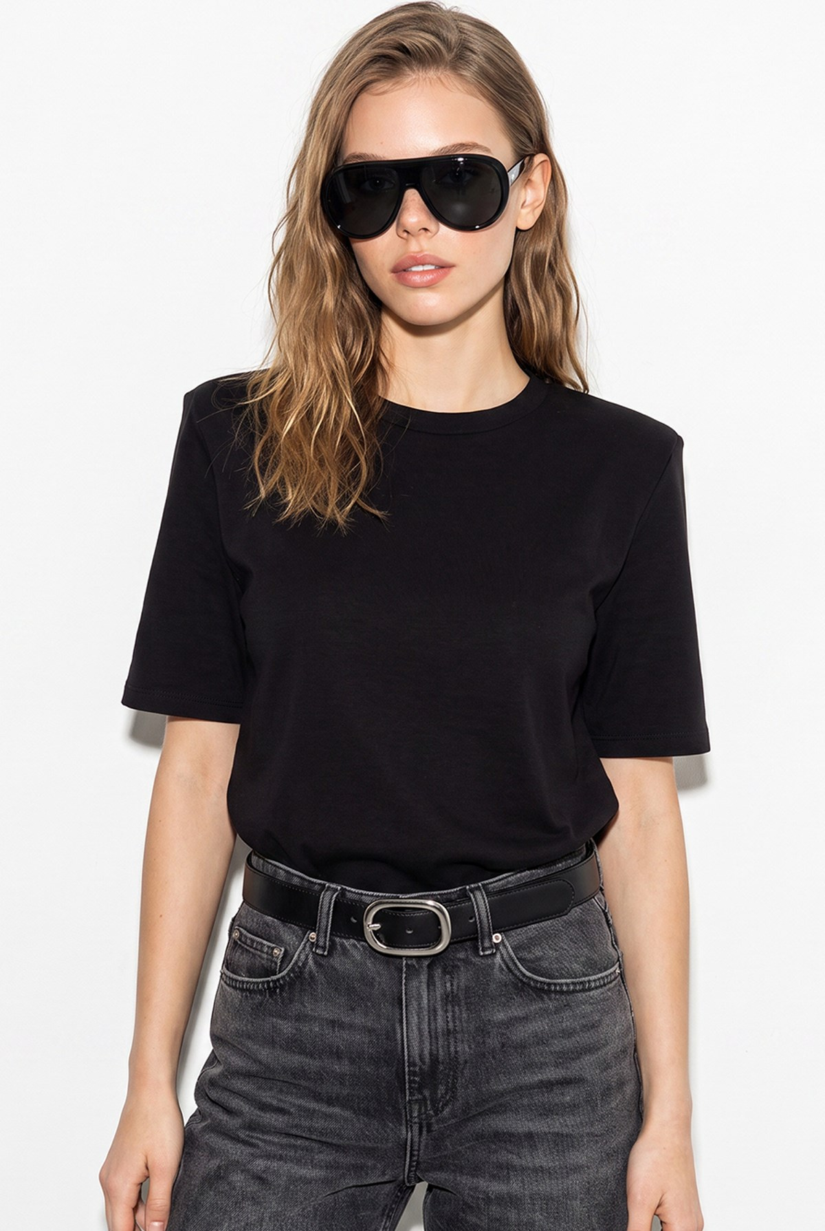Bisiklet Yaka Vatkalı Pamuklu Basic T-Shirt 241134 60283128 - Siyah T-SHİRT modelleri