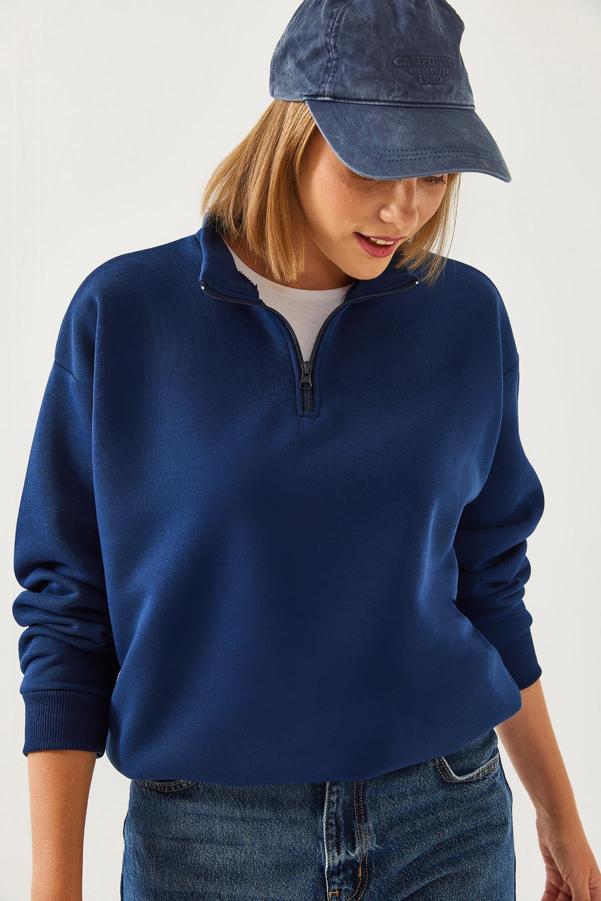 Fermuarlı Oversize Sweatshirt 60351254 - Lacivert