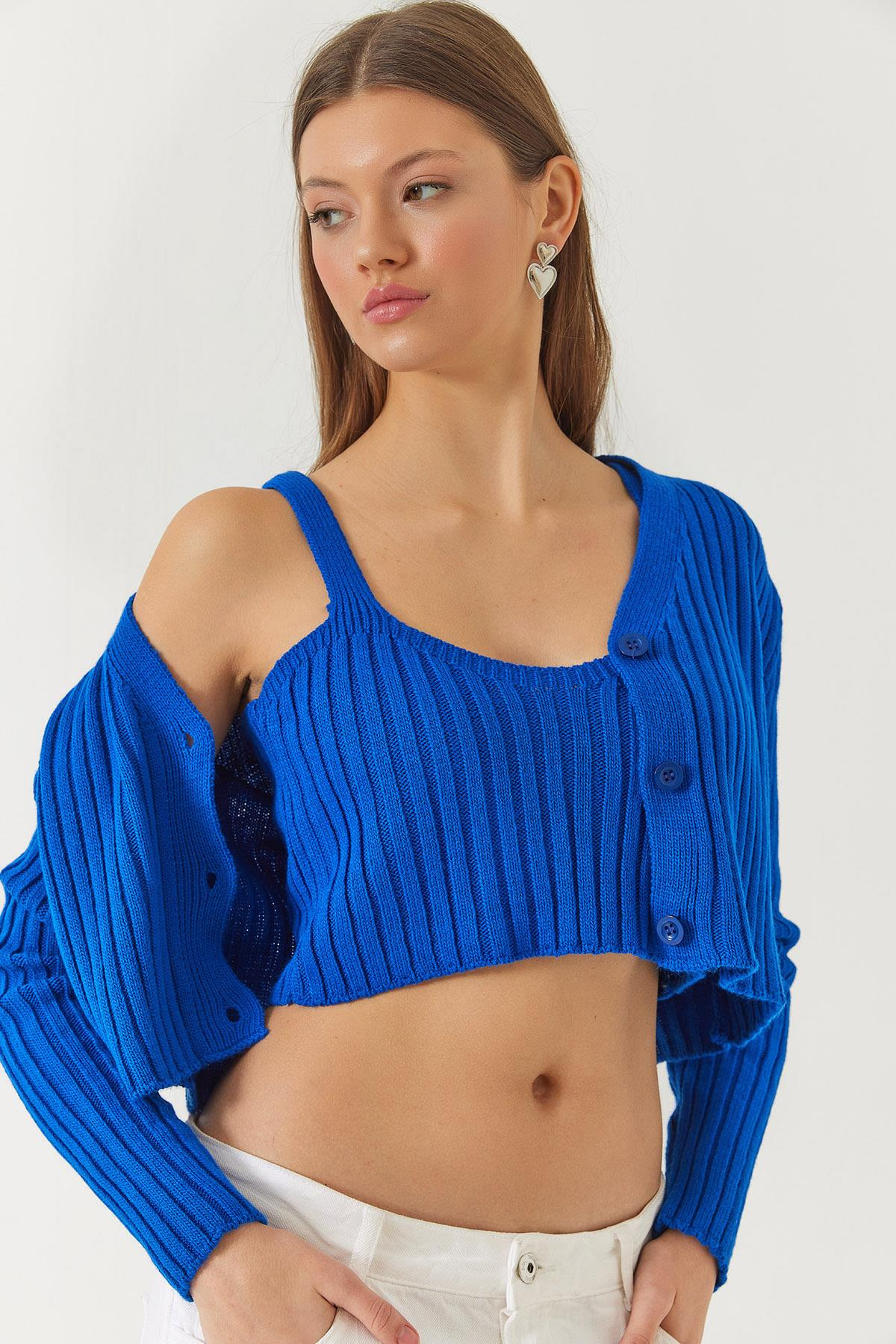 Hırka Crop Atlet İkili Triko Takım 60261447 - Saks
