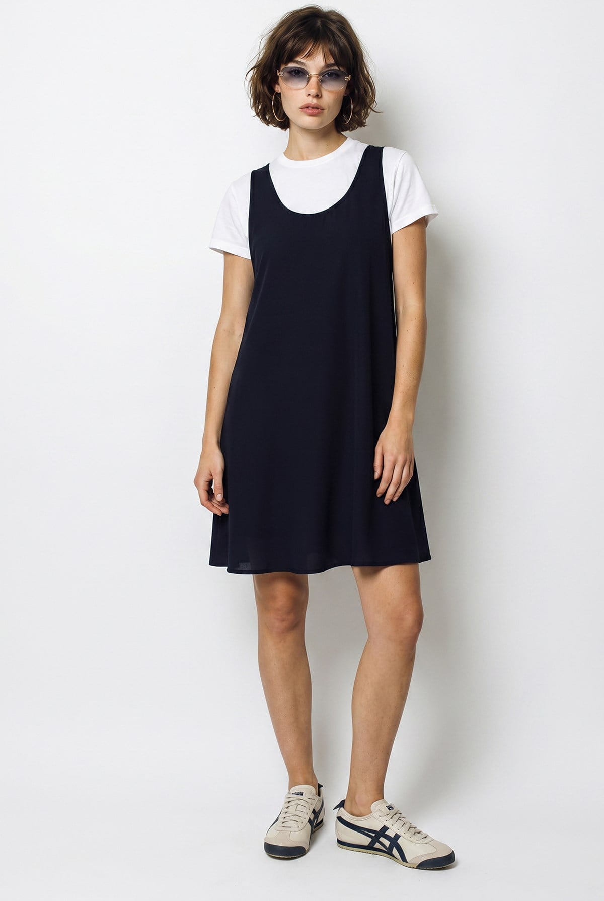 Kadın Basic T-Shirt Detaylı Askılı A Kesim Kısa Elbise 4153 60286368 - Lacivert ELBİSE modelleri