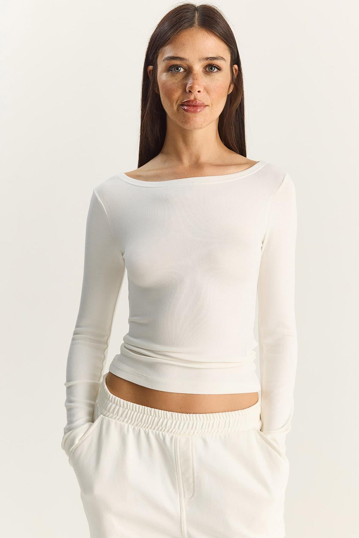 Kadın Cotton Kayık Yaka Bluz 6025 60283832 - Beyaz BLUZ modelleri