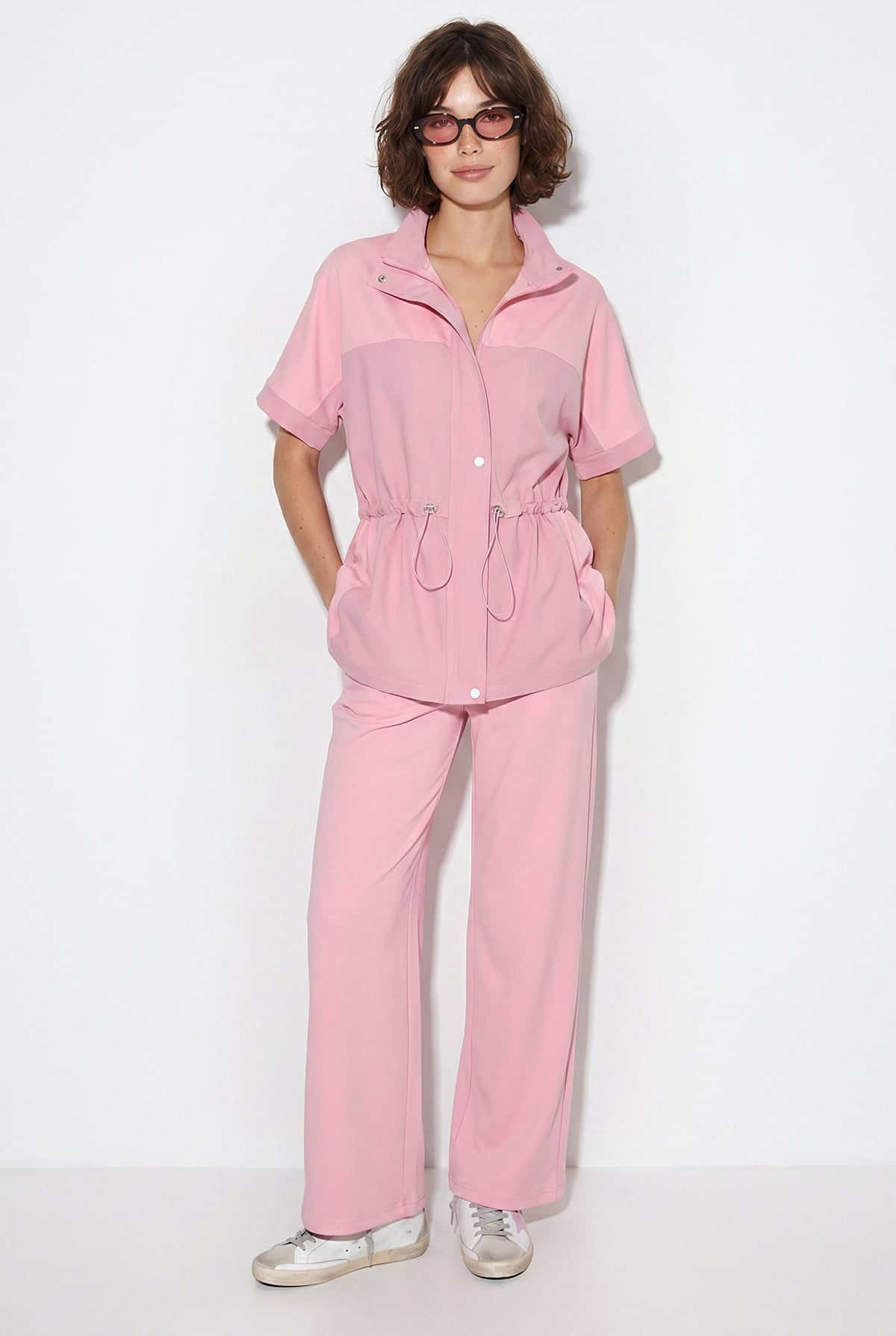 Kadın Modal Kumaş Dik Yaka Stoperli Hırka Bol Paça Pantolon Takım 2664 60286402 - Pembe ALT - ÜST TAKIM modelleri