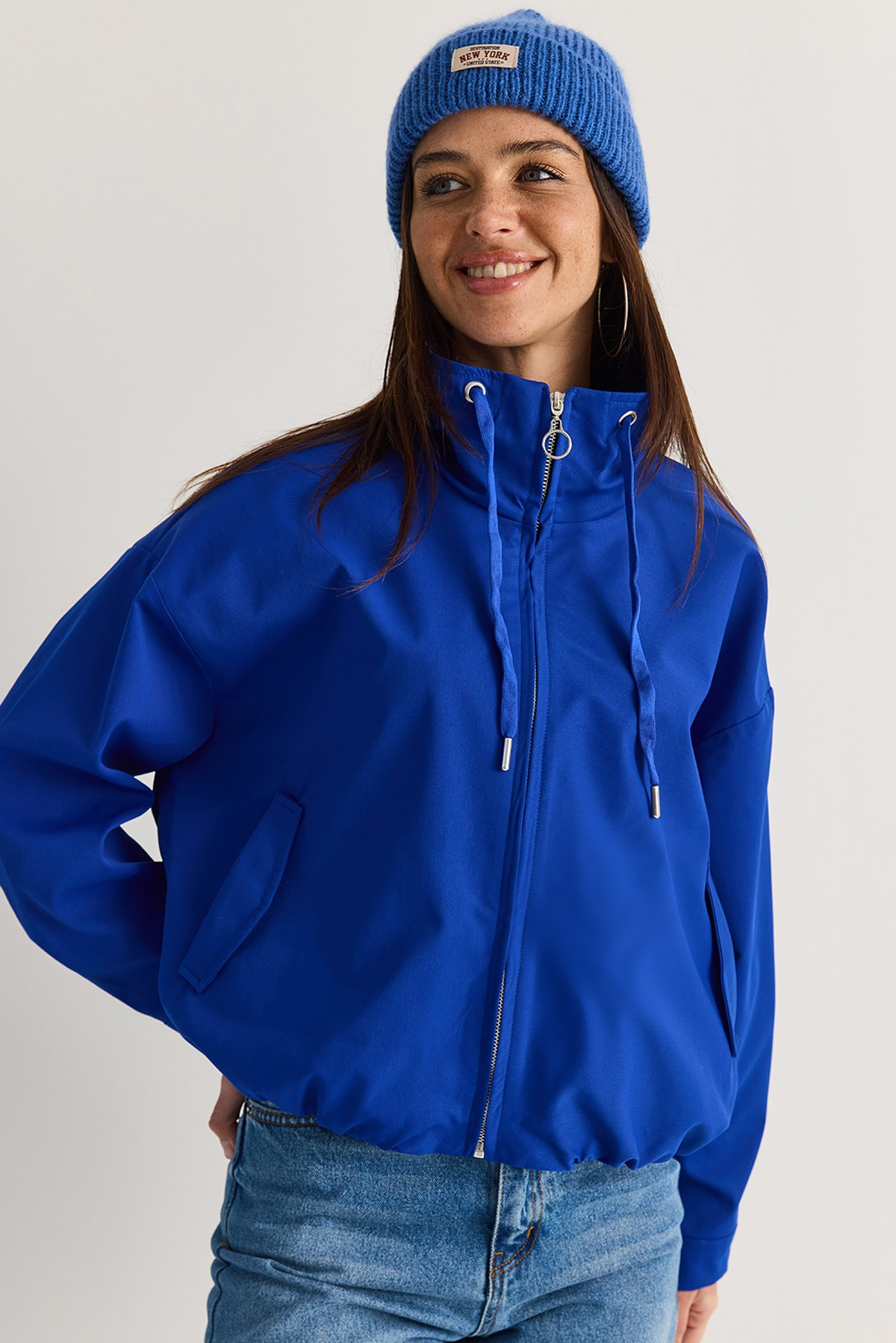 Kadın Oversize Dik Yaka Fermuarlı Bomber Ceket 2854 60286591 - Saks CEKET modelleri