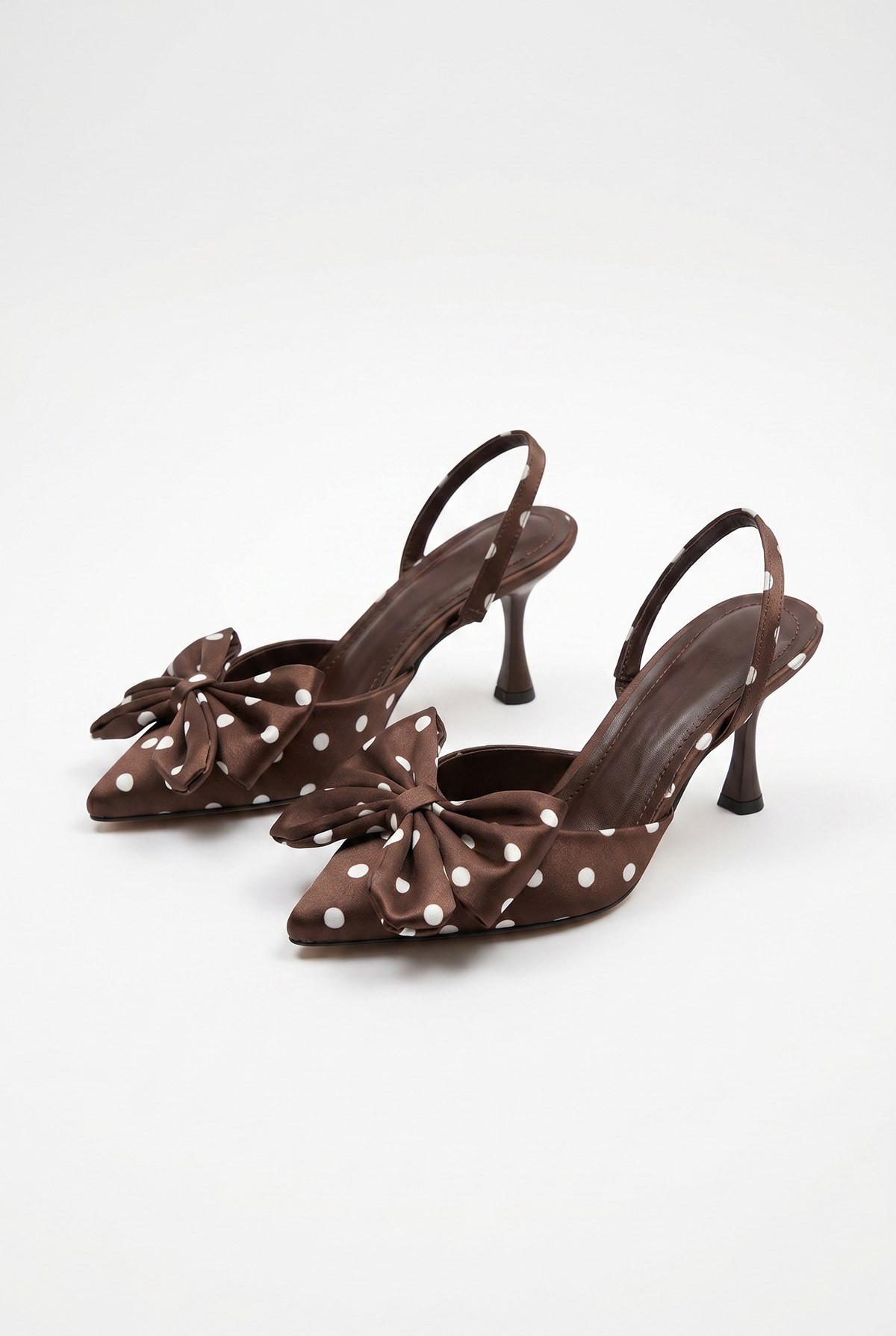 Kadın Puantiye Desenli Fiyonk Detaylı İnce Topuklu Slingback Stiletto 50021010 - Acı Kahve AYAKKABI modelleri