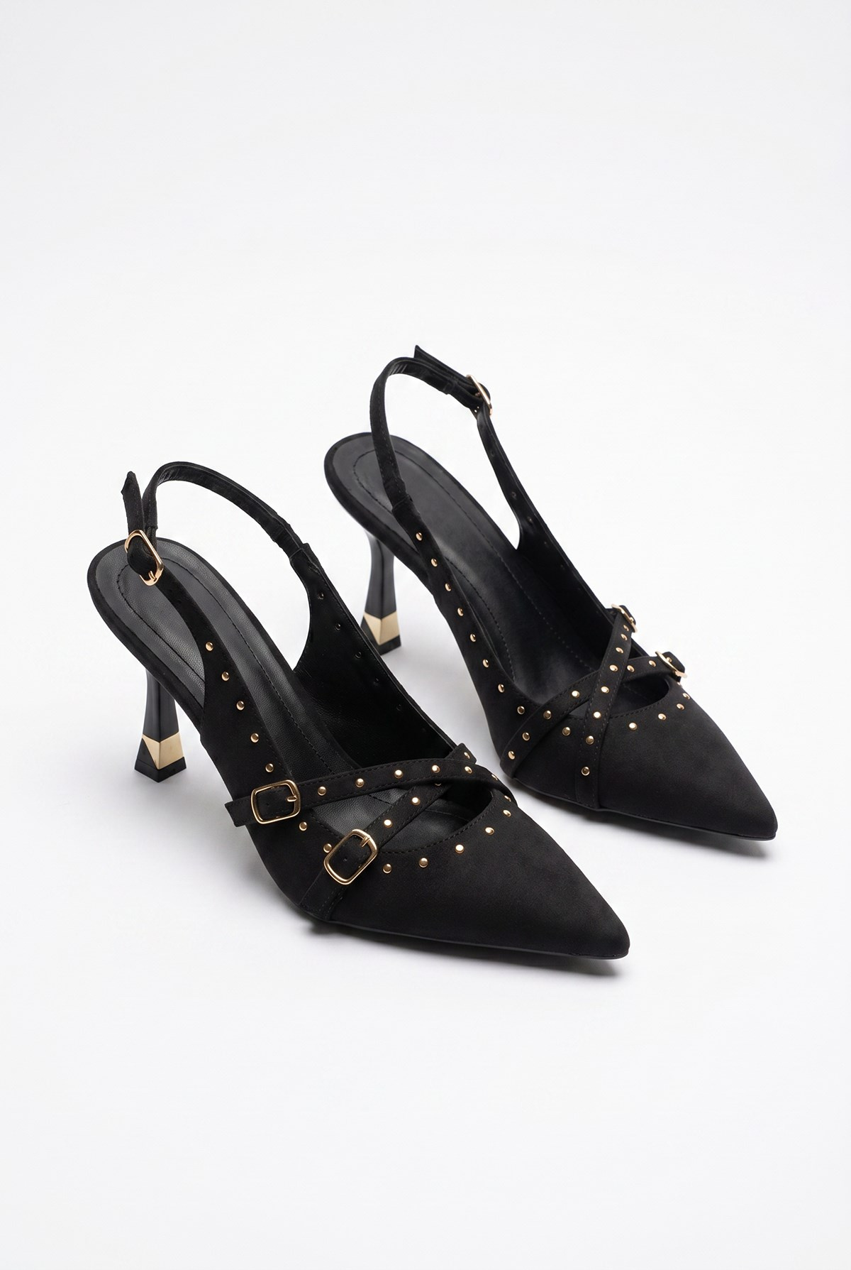 Kadın Troklu Çapraz Bant Detaylı Sivri Burun Topuklu Slingback Ayakkabı 50021011 - Siyah AYAKKABI modelleri