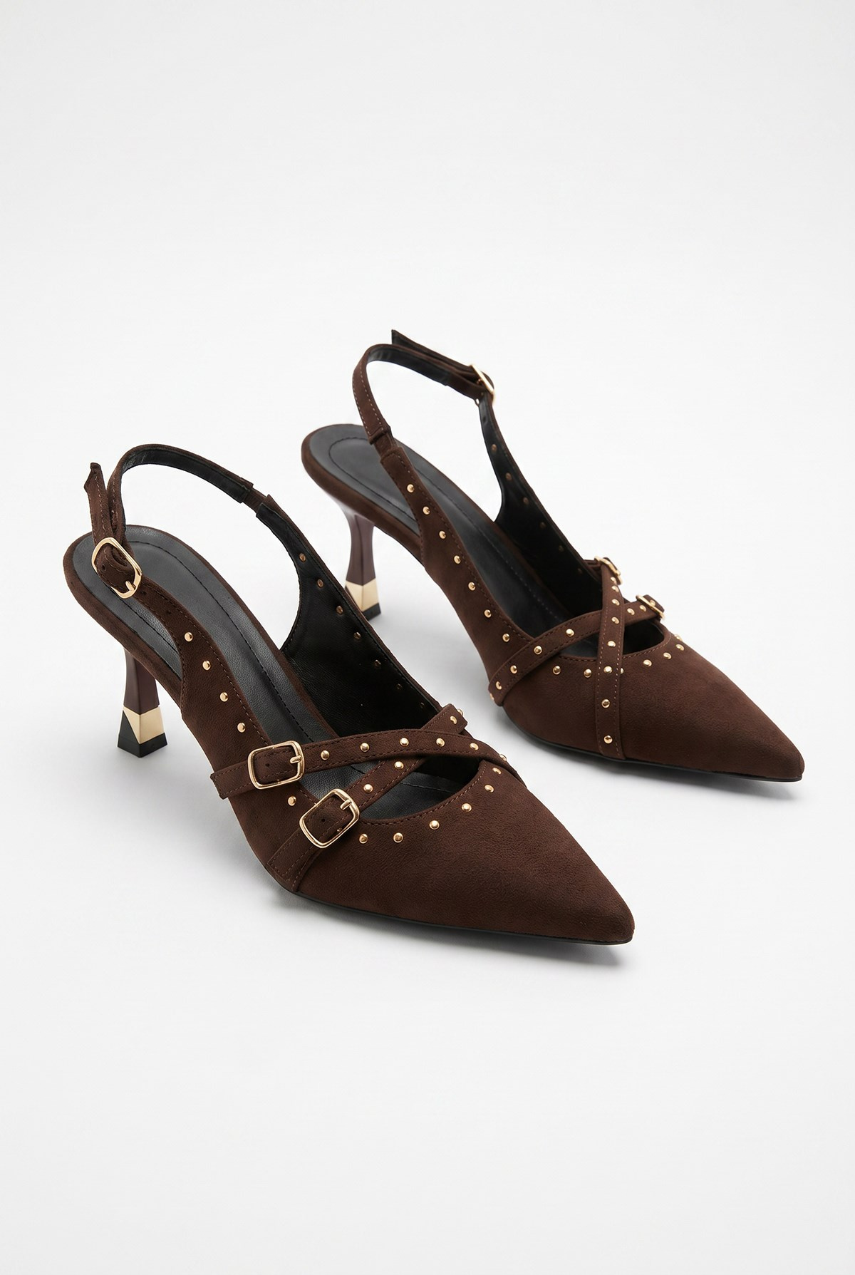 Kadın Troklu Çapraz Bant Detaylı Sivri Burun Topuklu Slingback Ayakkabı 50021011 - Acı Kahve AYAKKABI modelleri