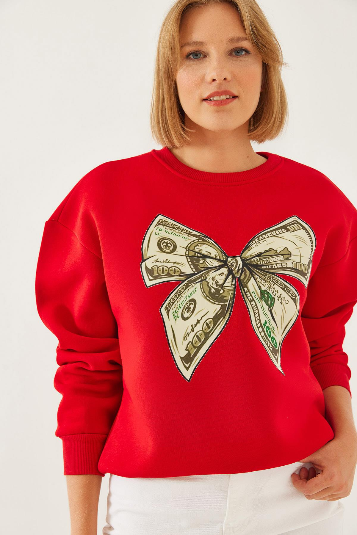 Kelebek Baskılı Sweatshirt MBHS018 60601018 - Kırmızı