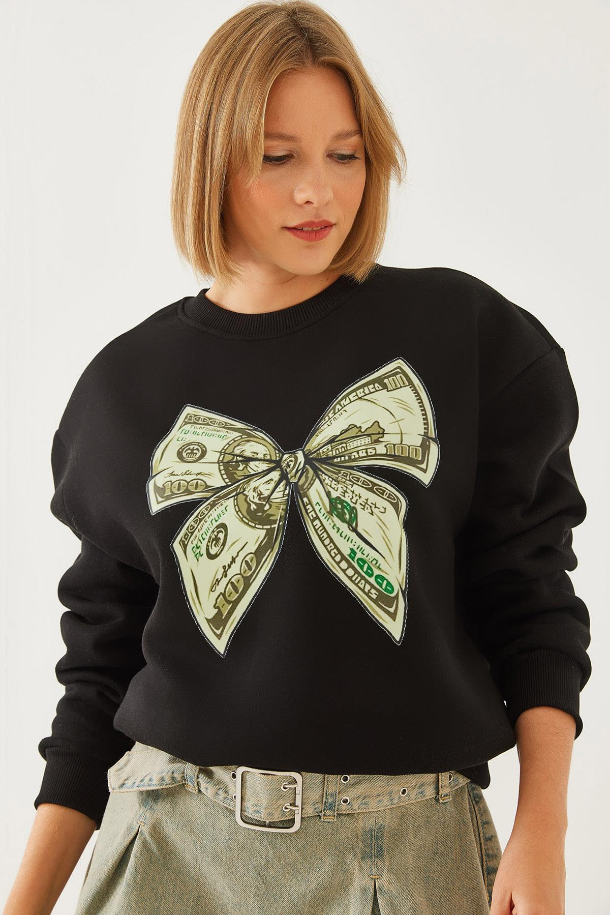 Kelebek Baskılı Sweatshirt MBHS018 60601018 - Siyah