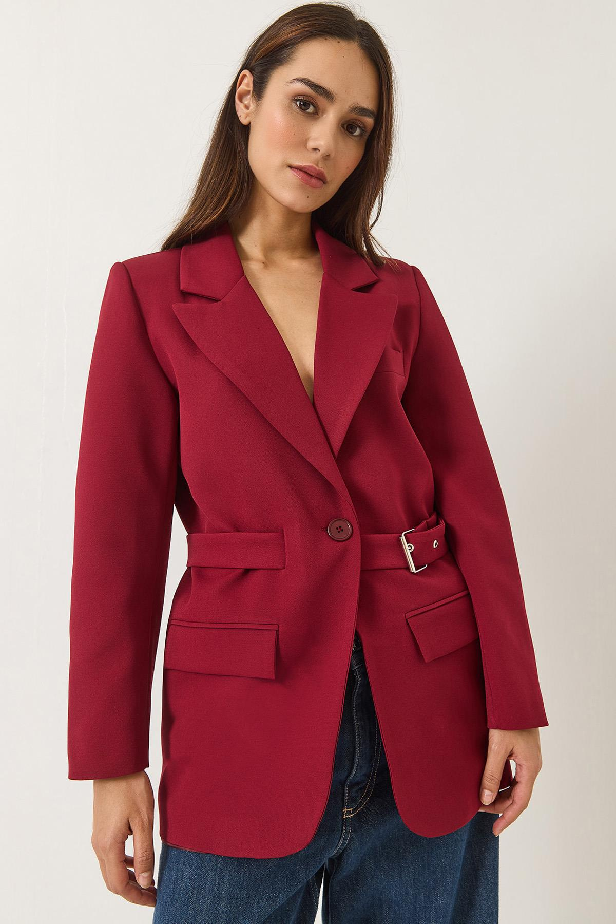 Kemer Detaylı Astarlı Blazer Ceket 8132 60283134 - Bordo